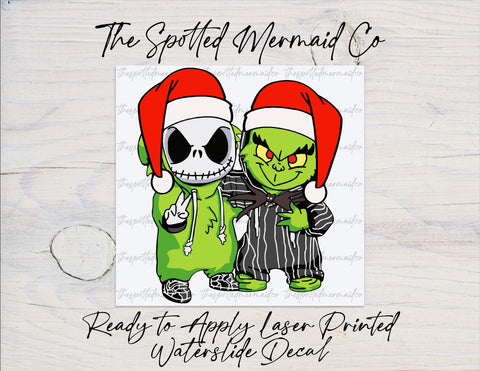 Grinch & Jack With Santa Hats Waterslide Decal