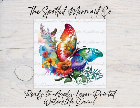 Rainbow Floral Butterfly Waterslide Decal